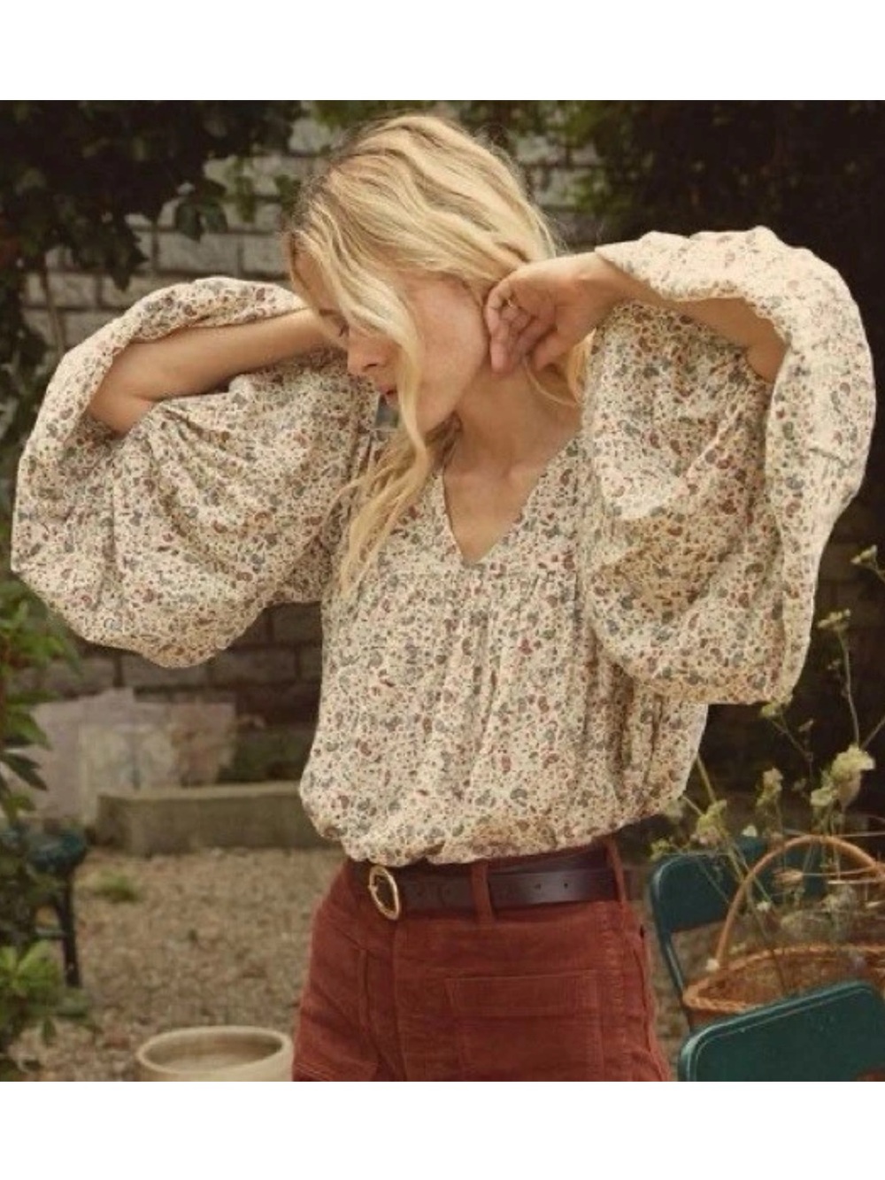 Doen Silk Savona top in Cream Salt Claude Paisley size XS